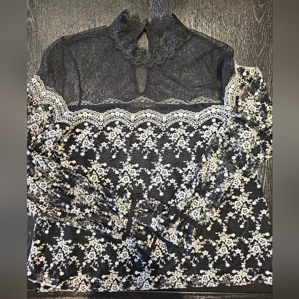 INTERMIX Black and White Floral Lace Blouse